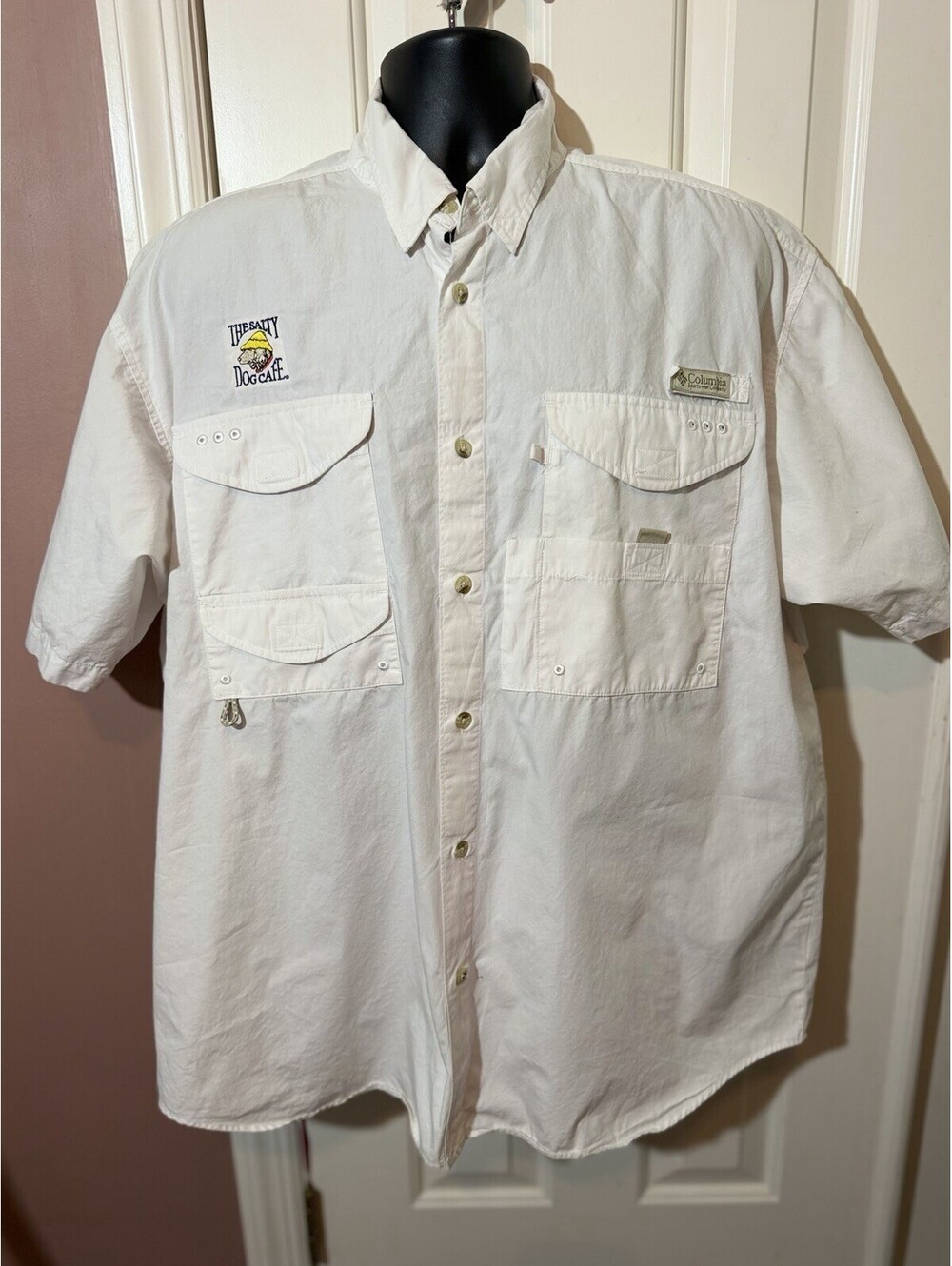 Columbia PFG Salty Dog Mens Large Button Down Shirt White Vented Outdoors